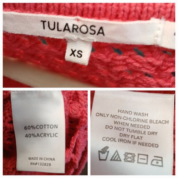 TULAROSA x Revolve SZ XS Pink Open Knit Boat Neck Sweater With Pom Pom Fringe - Picture 5 of 6